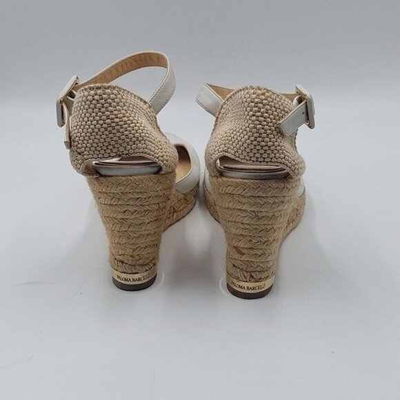 PALOMA Barcelo Womens White Leather Ankle Strap wedge  PALOMA Barcelo Womens White Leather Ankle Strap wedge espadrilles sandals Sz 40